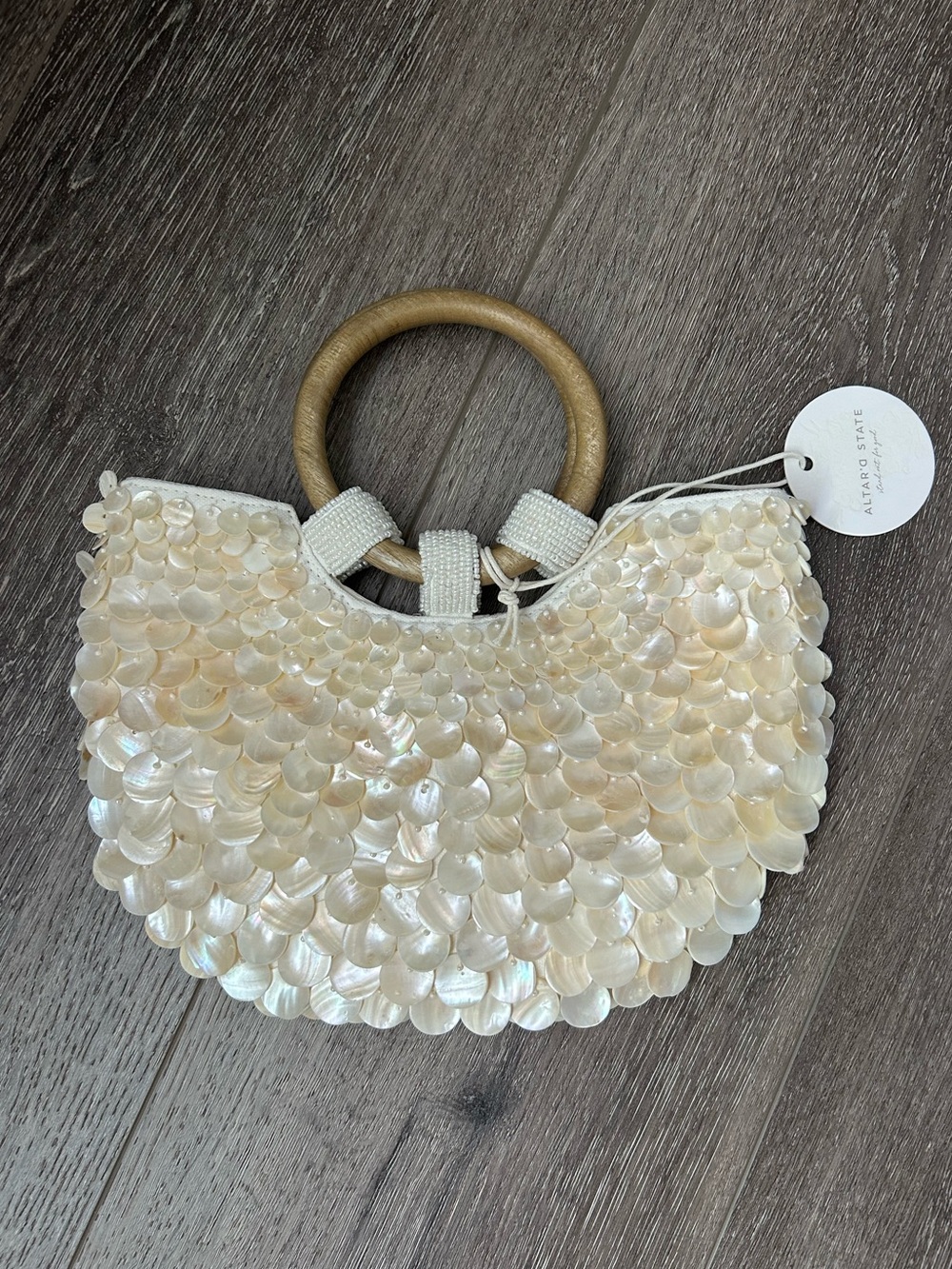 Altar’d State Ivory Pearl Shell Beaded Bag